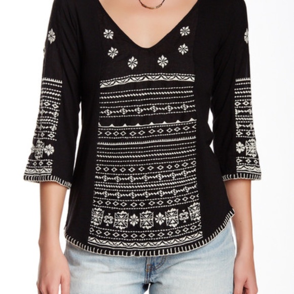 lucky brand black embroidered top